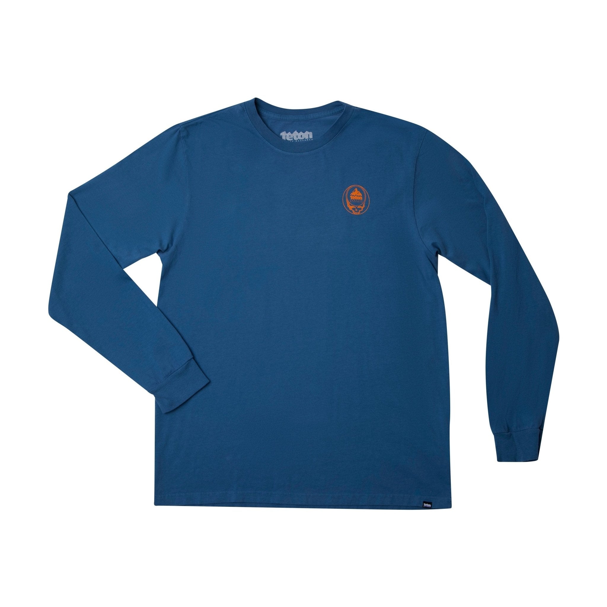 Grateful Dead x TGR Steal Your Face Long Sleeve. Picture shows the front of the shirt with the same logo on the back, printed smaller on the right chest of the shirt. #color_bearing sea blue