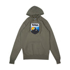 Retro Camp Hoodie 2.0 - Teton Gravity Research. Army green colored sweatshirt with Teton Gravity Research logo with mountains and colorful sunset. #color_Army Green